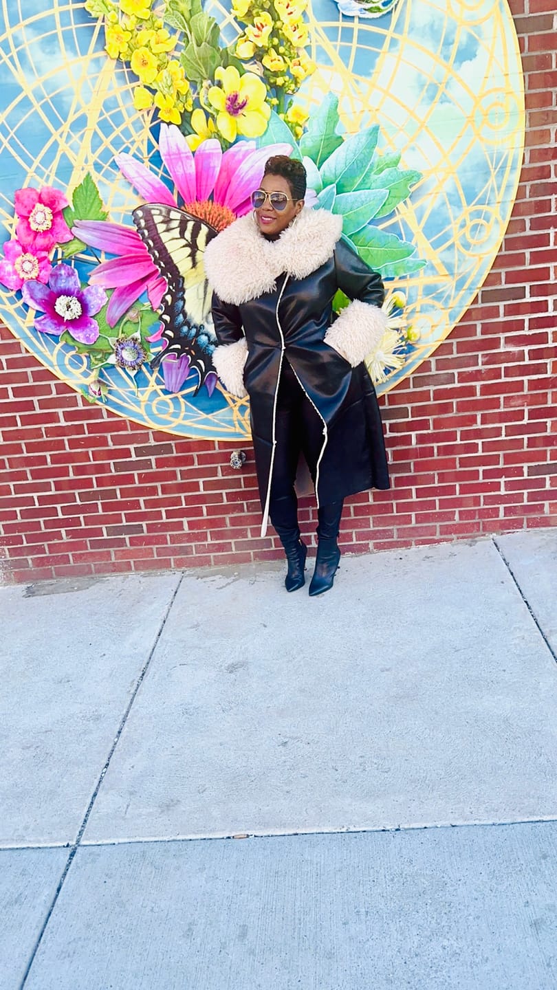 Customer photo review of FLUFFY-TRENCH-BLACK FAUX FUR JACKET