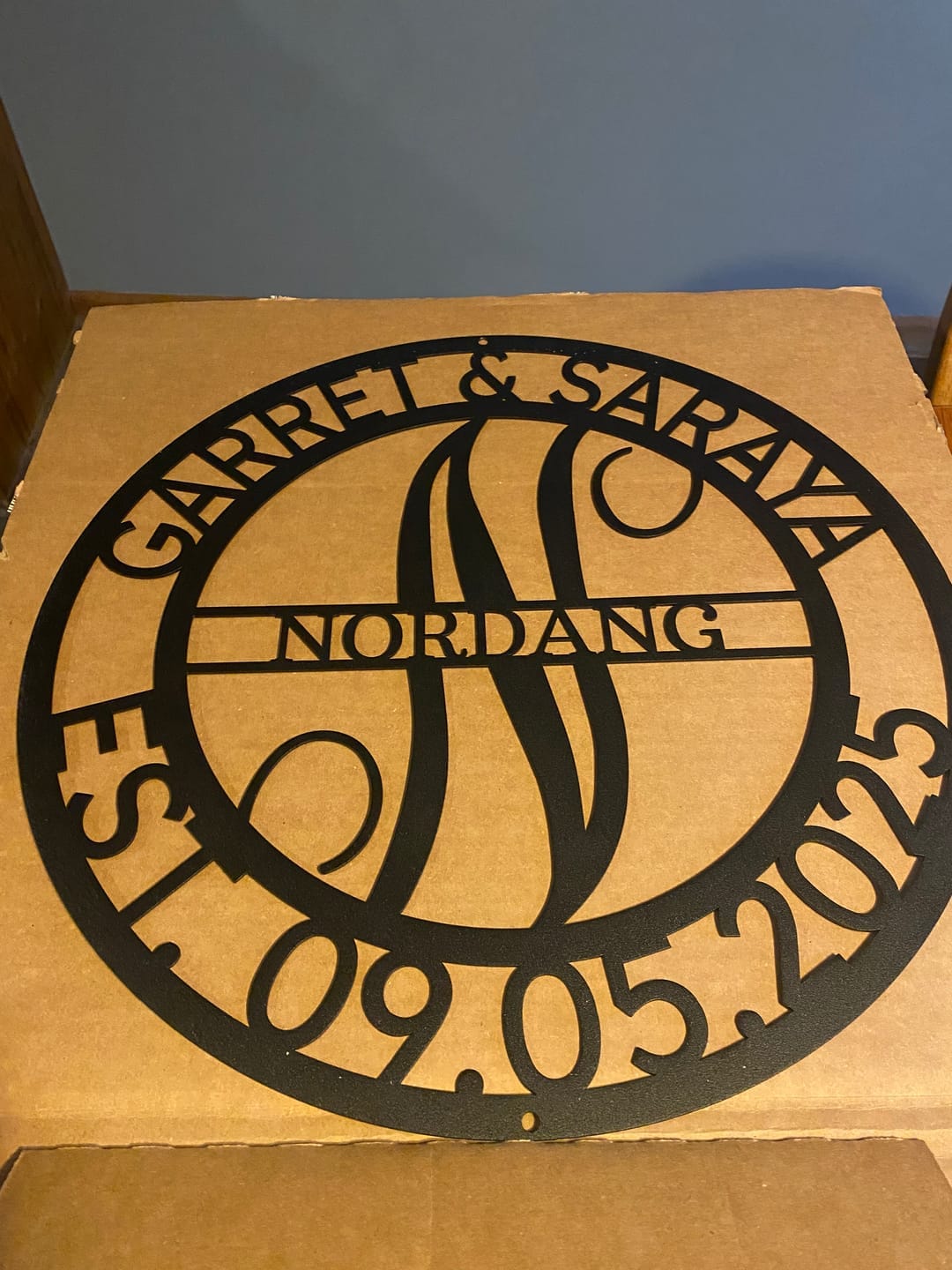 Customer photo review of Personalized Elaborate Name Steel Sign - Custom Anniversary & Wedding Gift