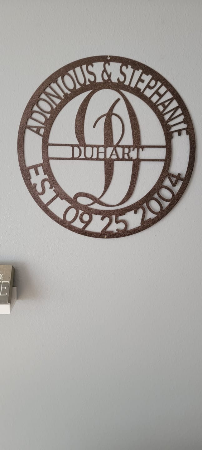 Customer photo review of Personalized Elaborate Name Steel Sign - Custom Anniversary & Wedding Gift