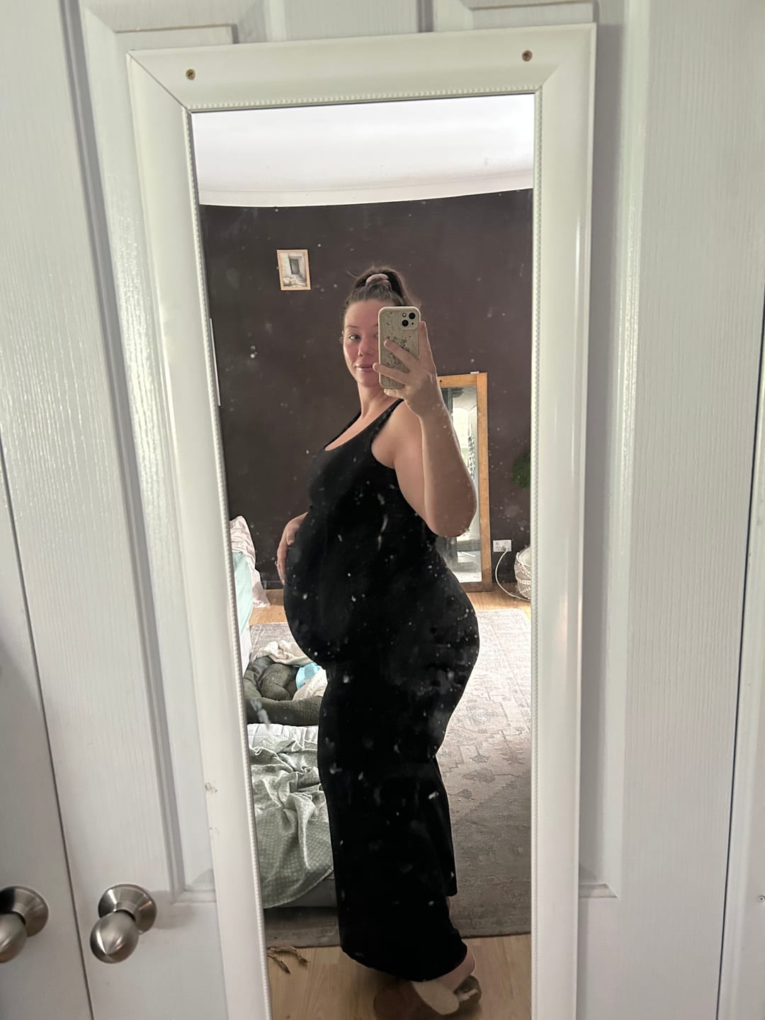 Customer photo review of Debra Wide Leg Maternity Bamboo Pants in Black