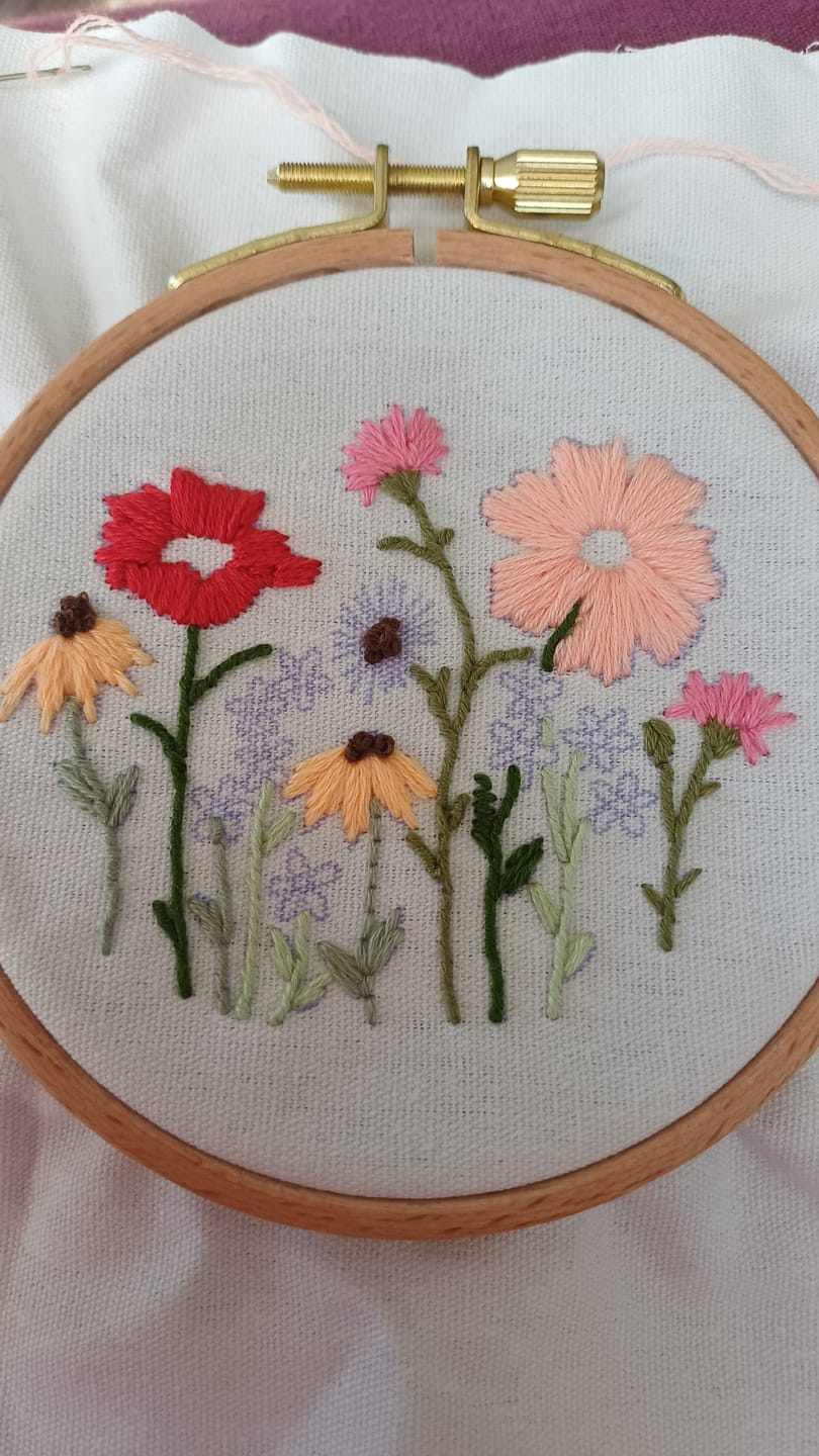 Customer photo review of Pink Wildflowers Embroidery Kit