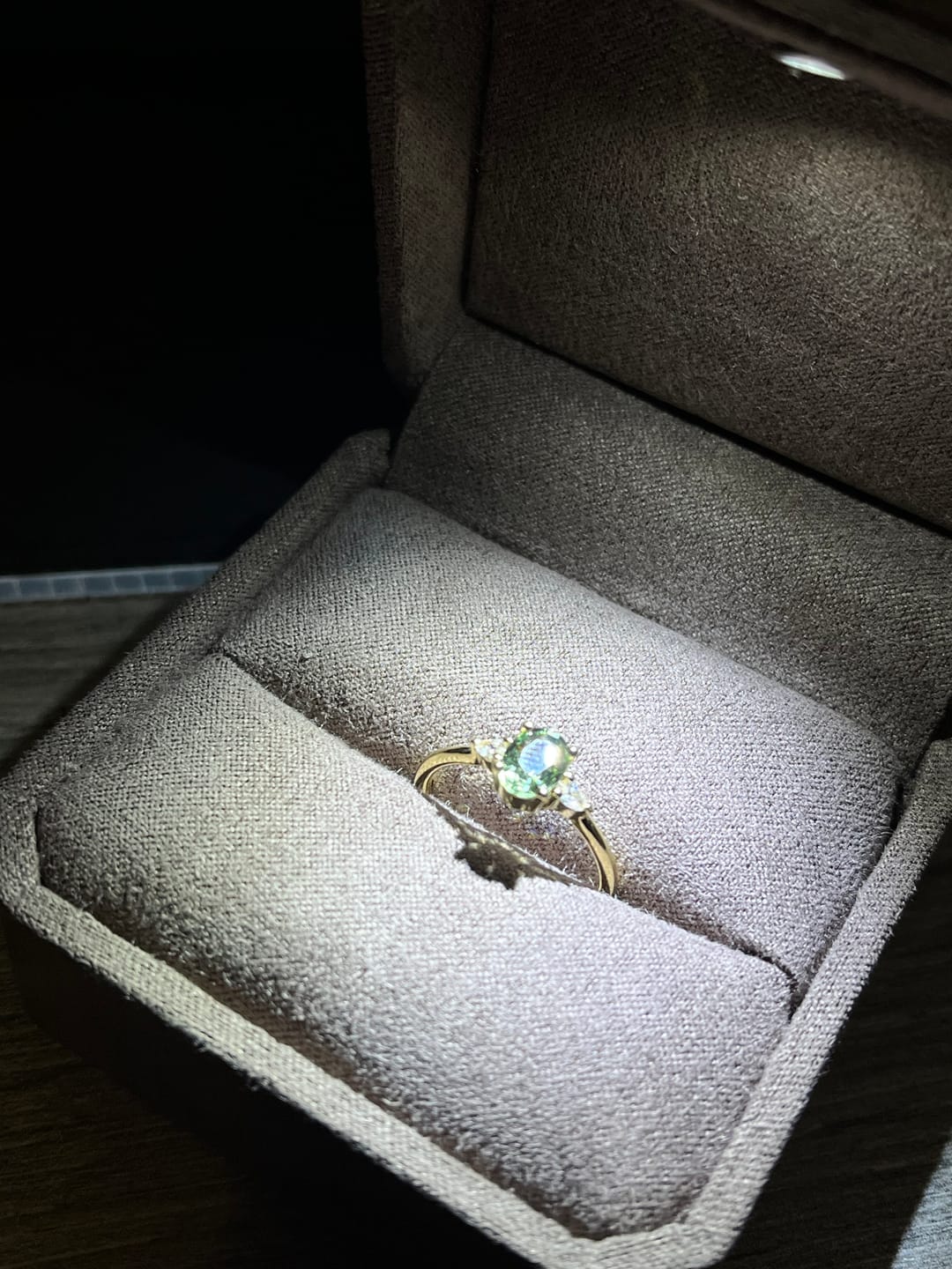 Customer photo review of Green Sapphire Engagement Ring - Oval