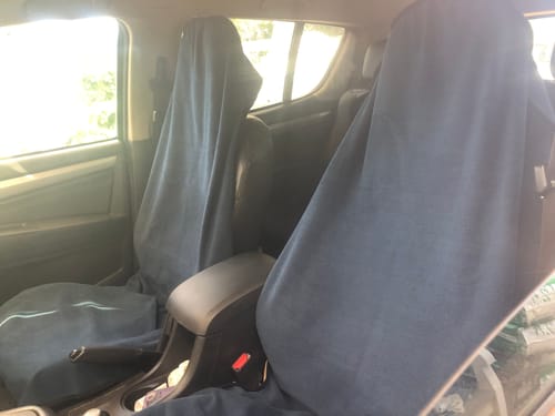 Customer photo review of Waterproof Back Seat Towel – Black | Towel Society