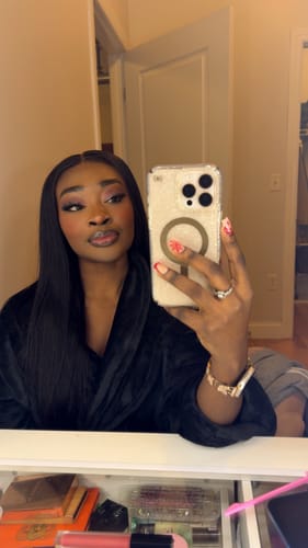 Customer photo review of CurlyMe Pre-cut 9x6 Lace M-cap Wear Go Glueless Mini Knots Light Yaki Straight Hair HD Lace Front Wig Pre-plucked