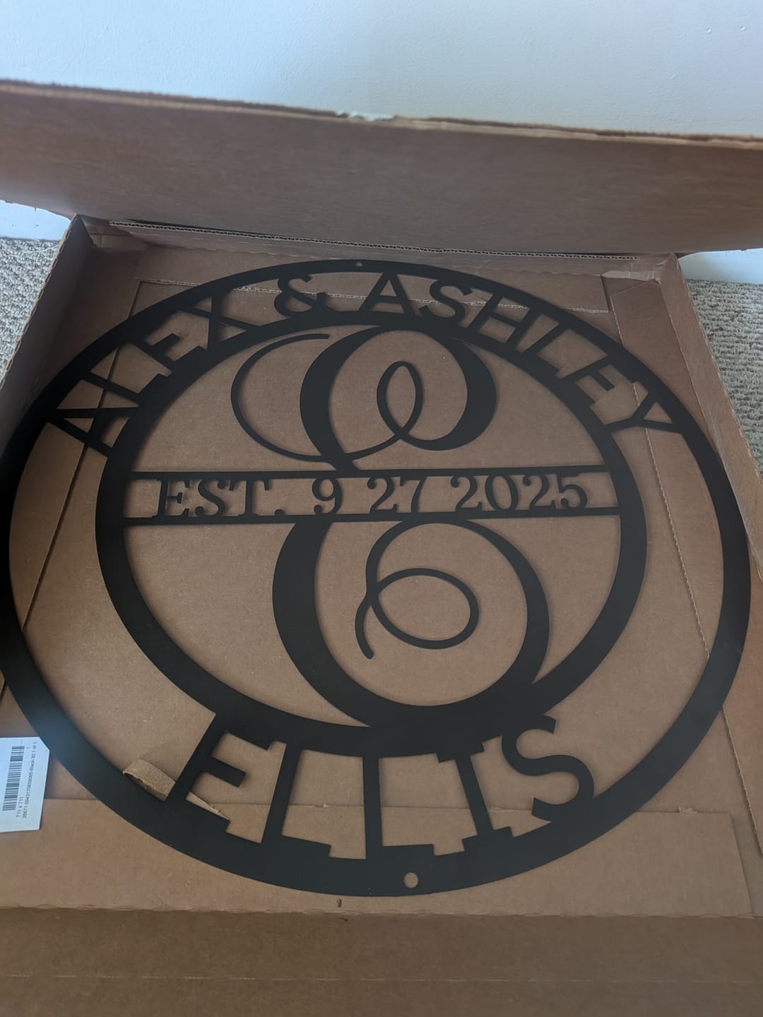 Customer photo review of Personalized Elaborate Name Steel Sign - Custom Anniversary & Wedding Gift