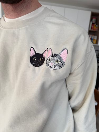 Customer photo review of Custom Cat Dad Hoodies - Cat Portrait Embroidered Sweatshirts - Personalized Cat Father Apparel