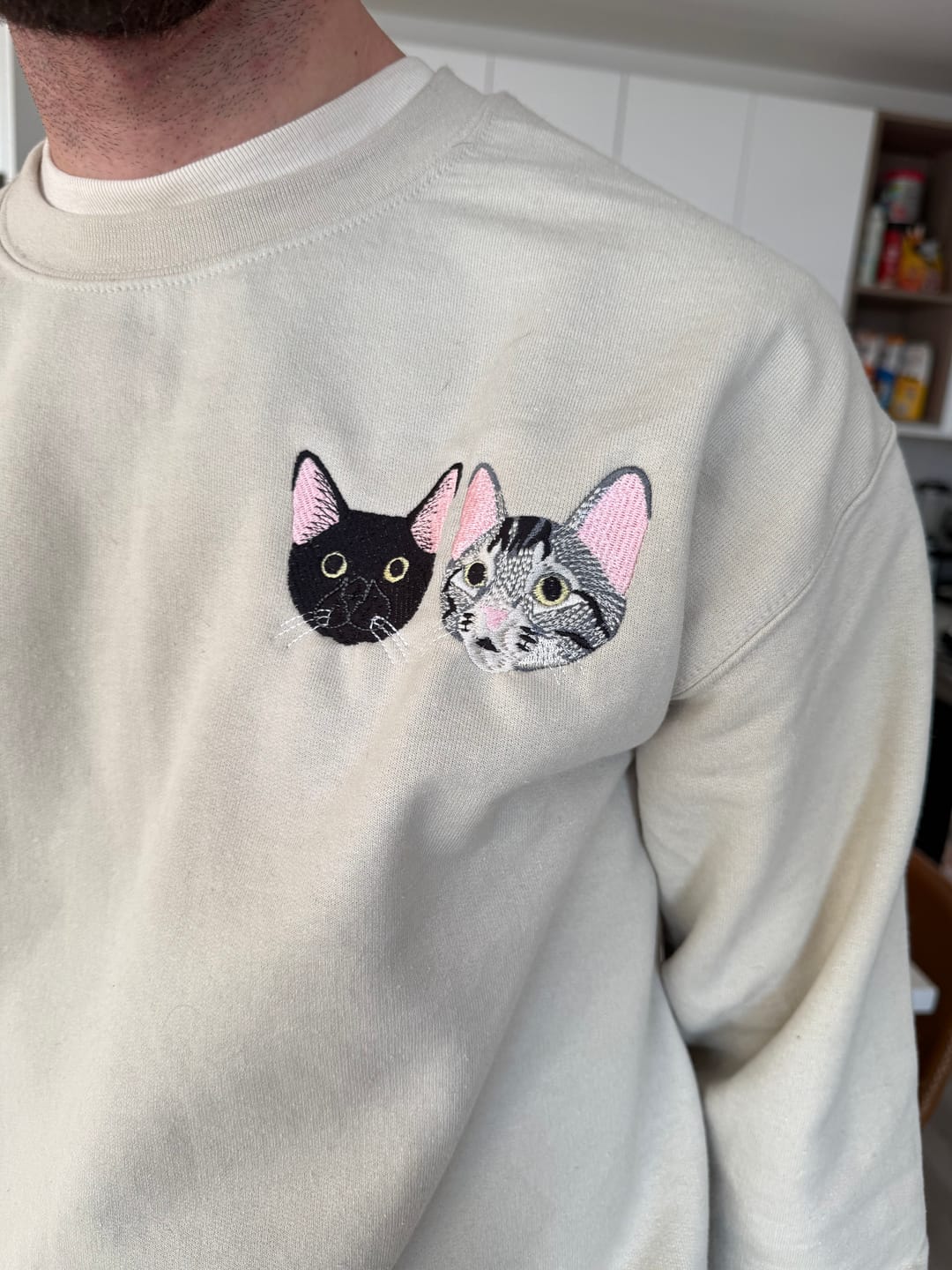 Customer photo review of Custom Cat Dad Hoodies - Cat Portrait Embroidered Sweatshirts - Personalized Cat Father Apparel