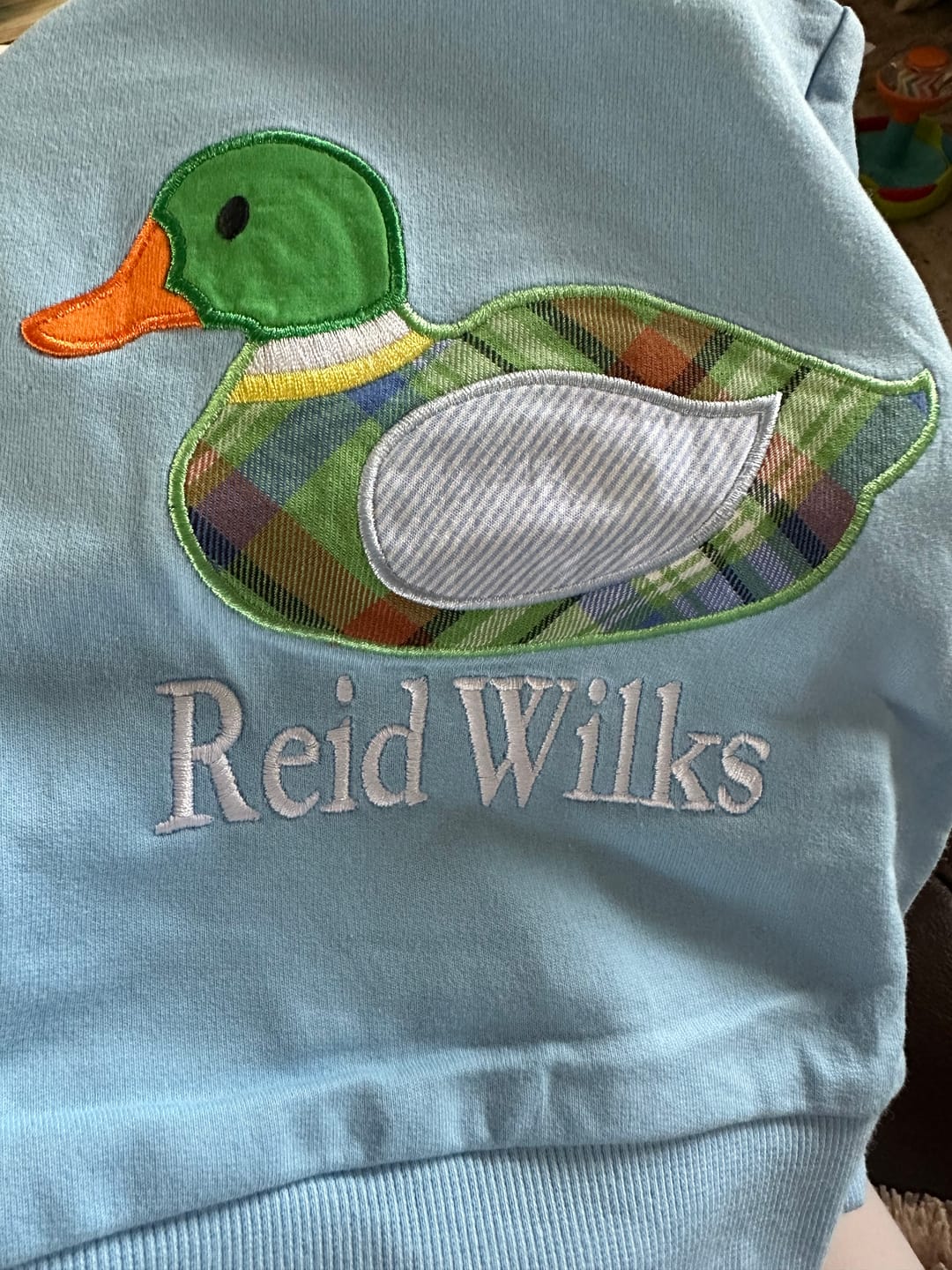 Customer photo review of Mallard Applique Blue Jogger Set