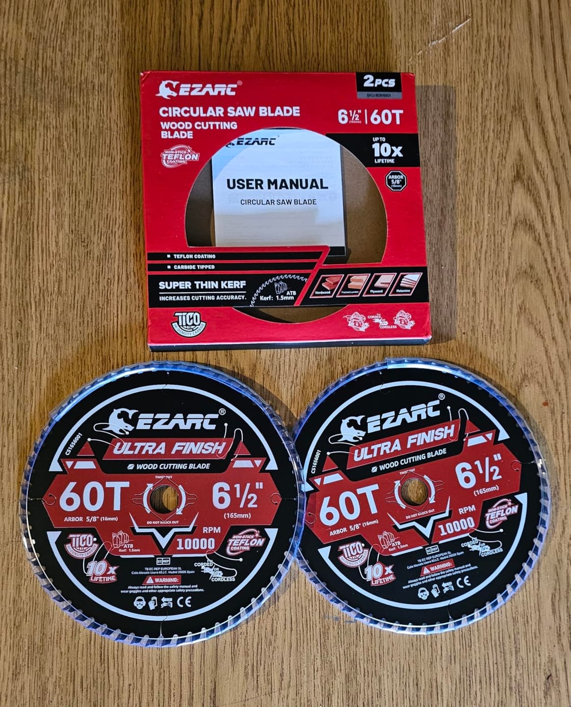 Customer photo review of EZARC 7-1/4 Inch Circular Saw Blades Wood Cutting Blade, Ultra-Thin 1.5mm Kerf, Non-Stick Coating, 2 Pack