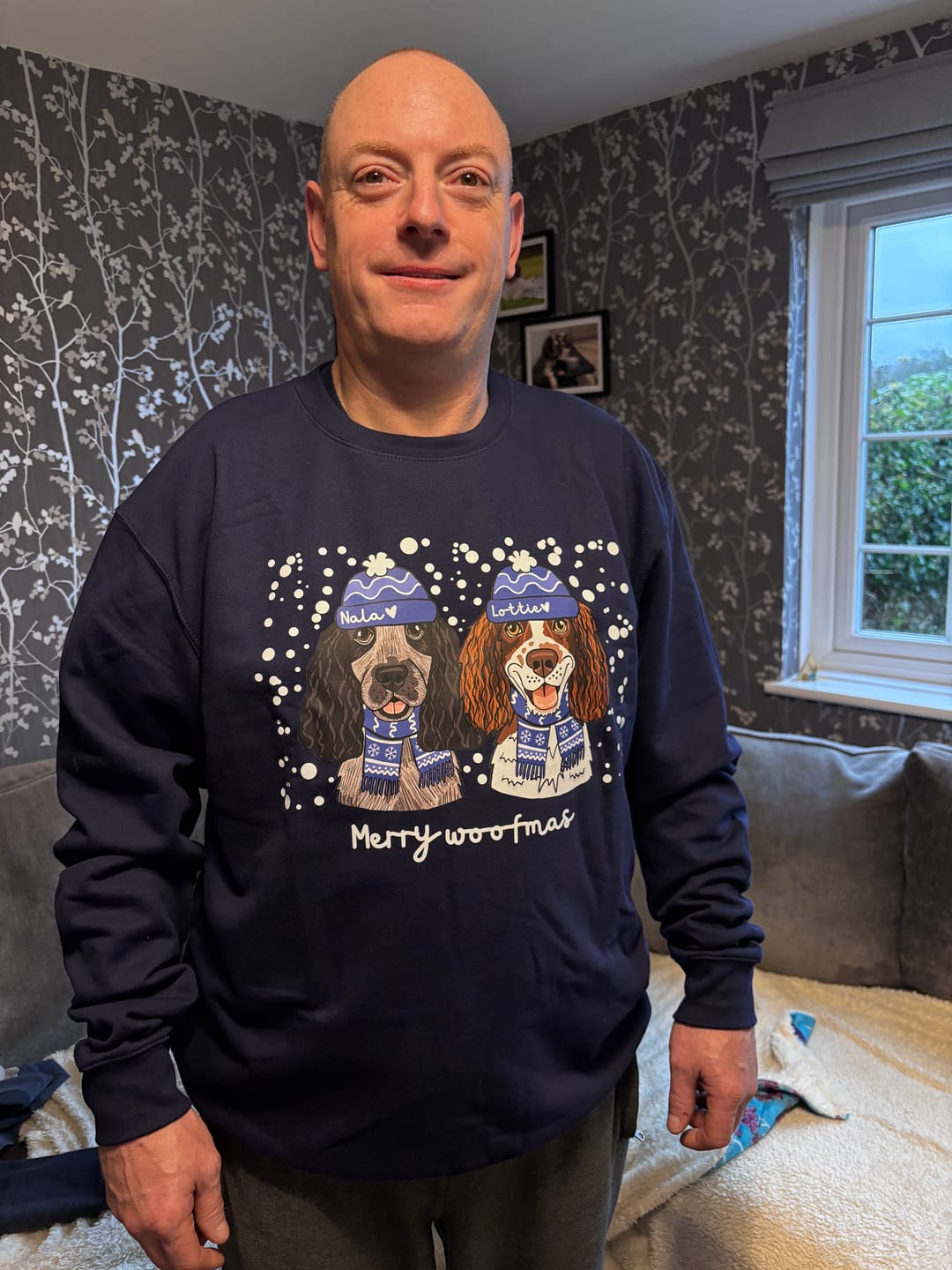 Customer photo review of Personalised Merry Woofmas Christmas Jumper