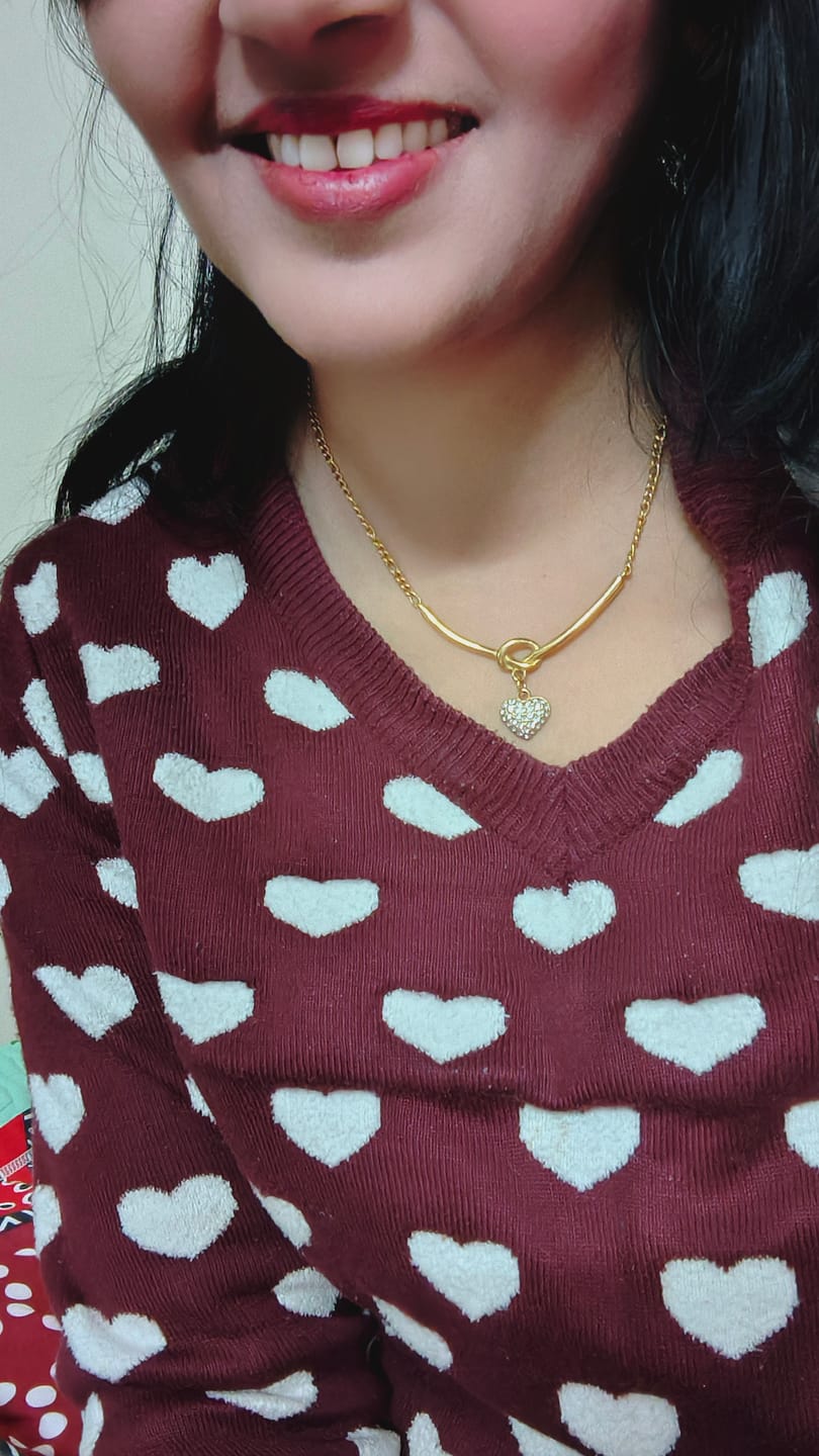Customer photo review of Crystal Heart Charm Gold Necklace