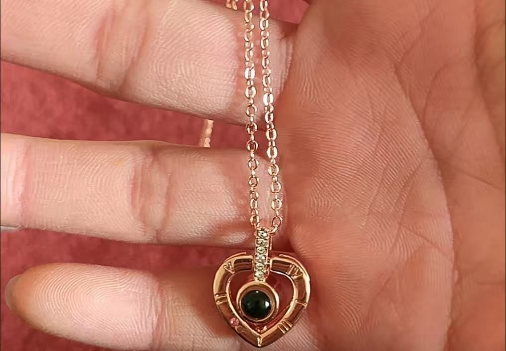 Customer photo review of Timeless Heart – Custom Photo Projection Necklace