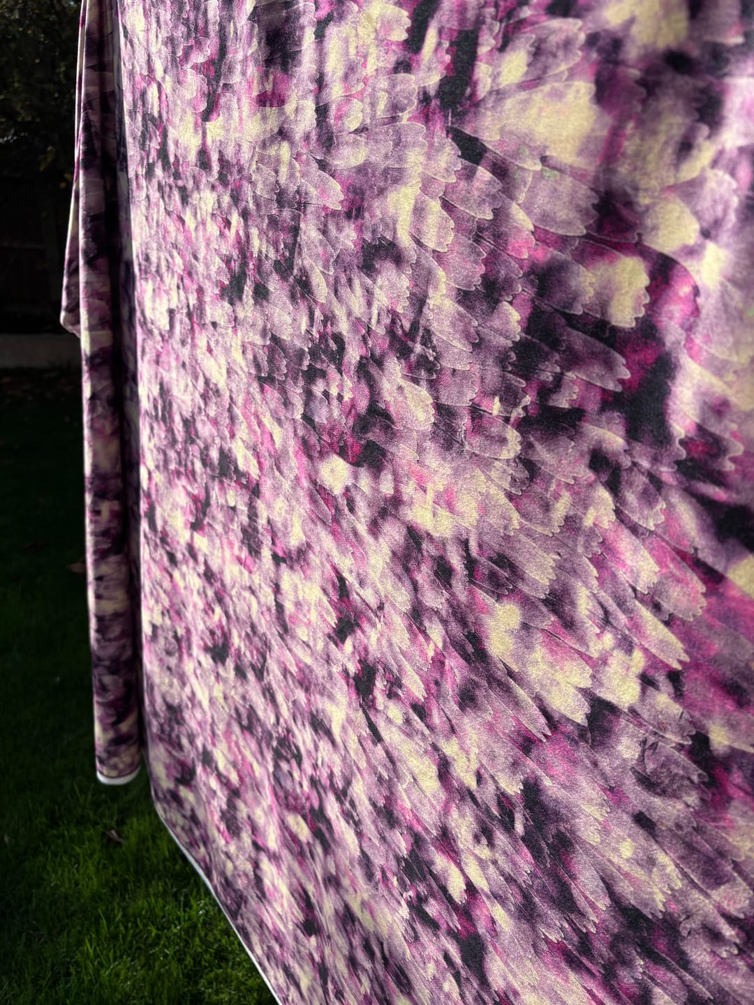 Customer photo review of Watercolour Feathers Stretch Velvet Fabric