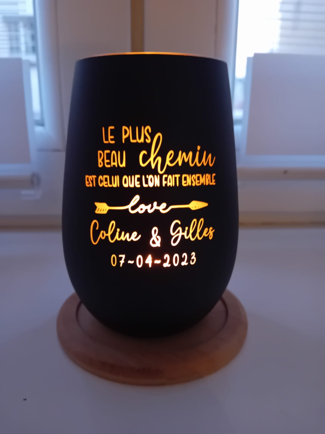 Customer photo review of Chemin commun - Photophore personnalisé pour les couples