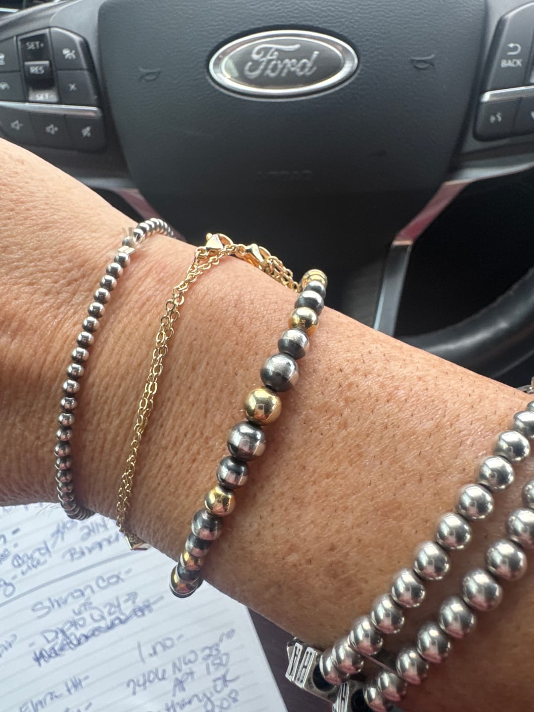 Customer photo review of Handcrafted Gold Plated Sterling & Sterling Silver Pearl Beaded Bracelet