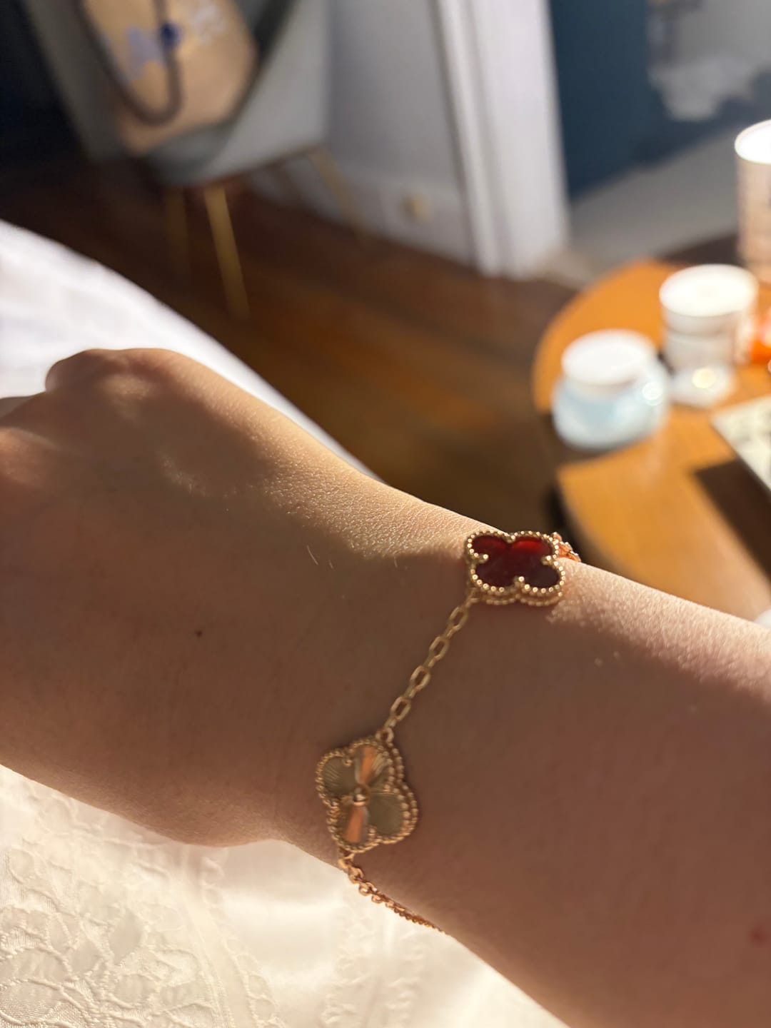 Customer photo review of 925 Silver, Lucky Clover Leaf Bracelet, 18K Gold Plated