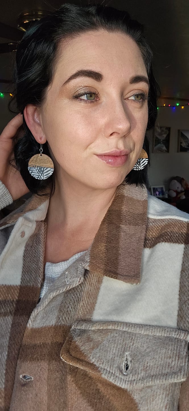 Customer photo review of Black & White Wooden Celluloid Dangles Hypoallergenic Earrings for Sensitive Ears Made with Plastic Posts