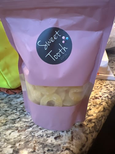 Customer photo review of White Strawberry Banana Gummy Bears - 1LB