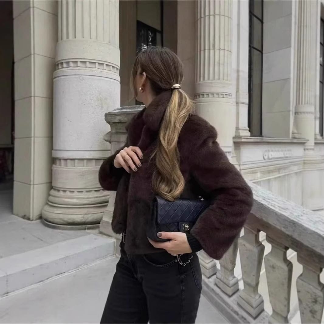 Customer photo review of Abby Short Faux Fur Collared Coat