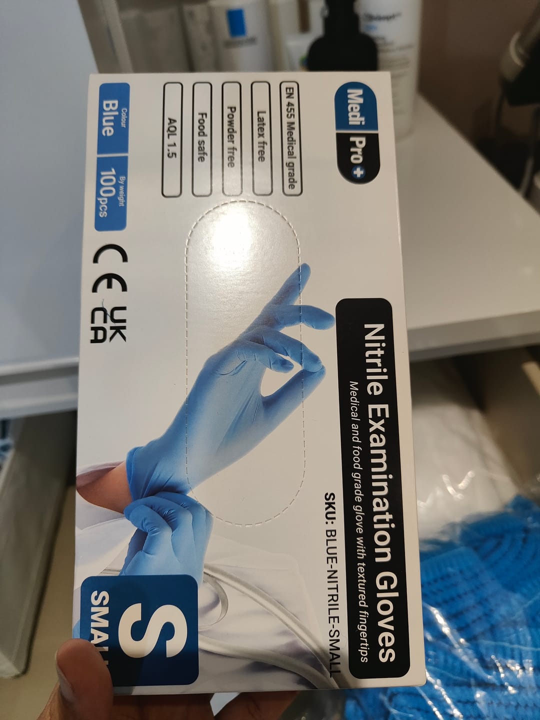 Customer photo review of Blue Nitrile Gloves Medical Grade Cat III PPE Small x 100