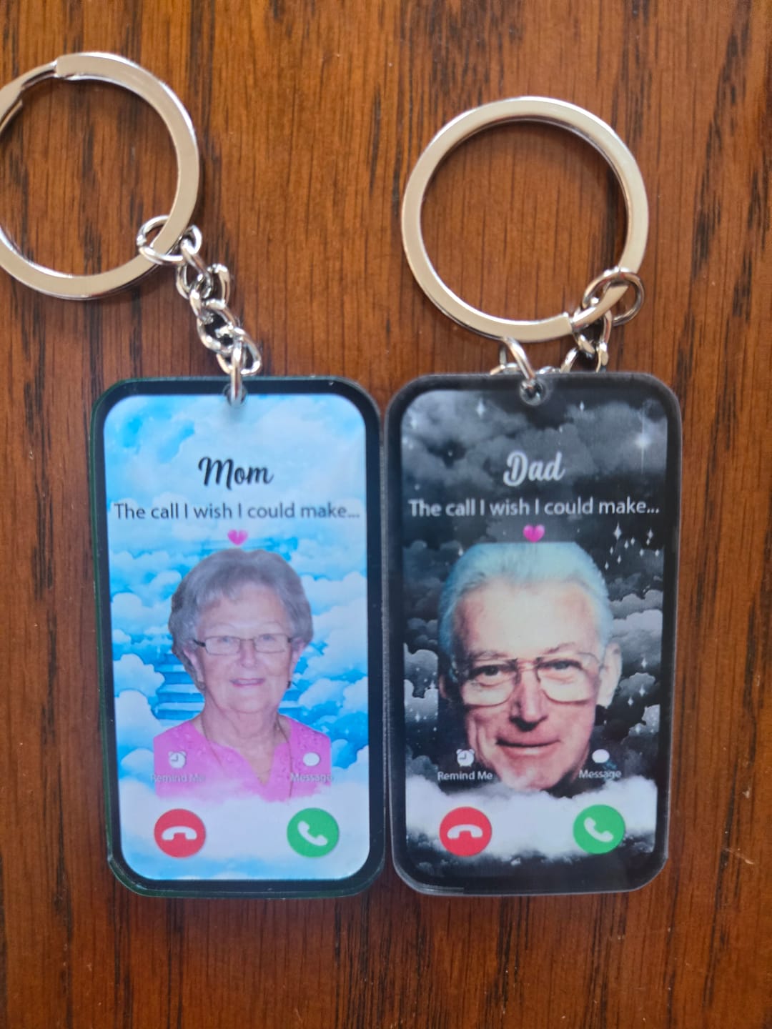 Customer photo review of The Call I Wish Memorial Sympathy Gift - Photo Inserted Different On 2 Sides Personalized Keychain