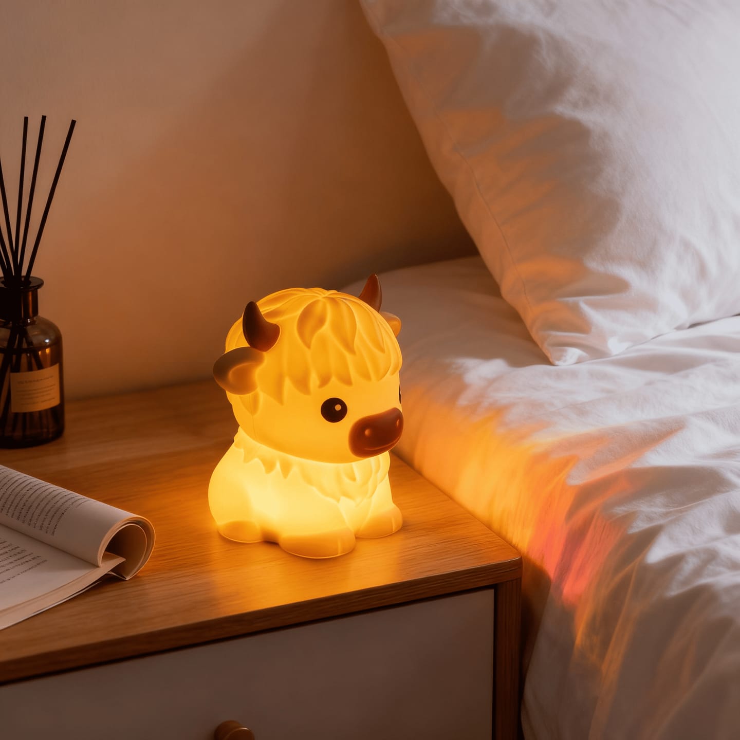 Customer photo review of MeWaii® Highland Cow Silicone Squishy LED Night Light - Perfect Gift for Kids and Girls