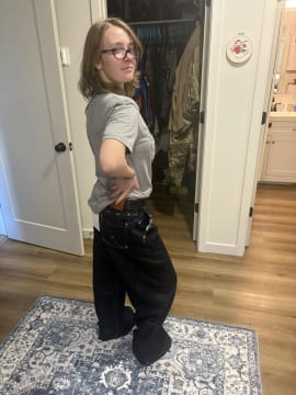 Customer photo review of Aelfric Eden Baggy Barrel Rivet Raw Jeans
