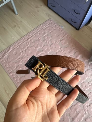 Customer photo review of Polo Ralph Lauren Women's Logo Reversible Leather Skinny Belt Black/Lauren Tan/Gold - Hemen Kargoda