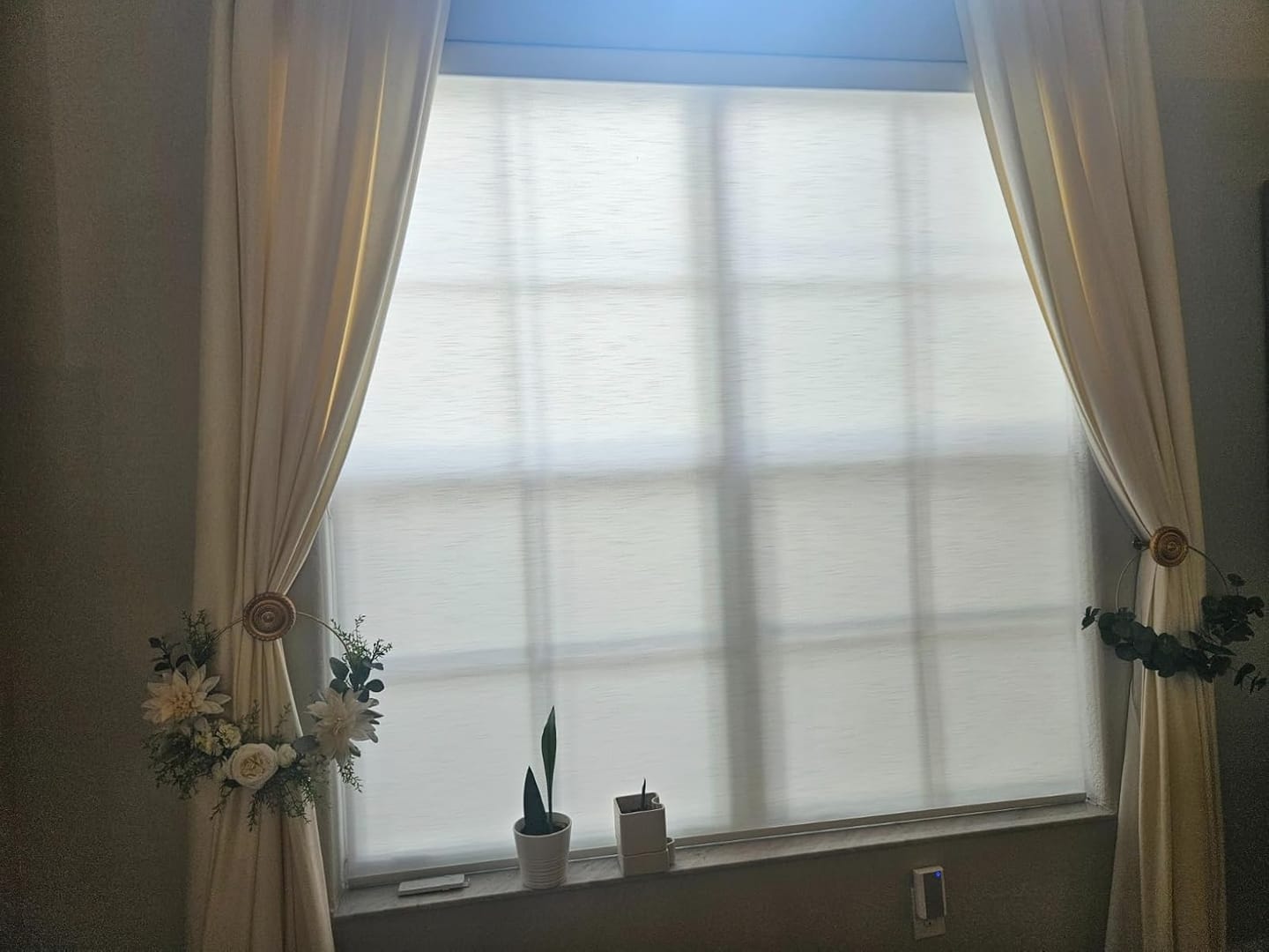 Customer photo review of Bringnox Motorized Light Filtering Roller Shades 70% Blackout Treebark