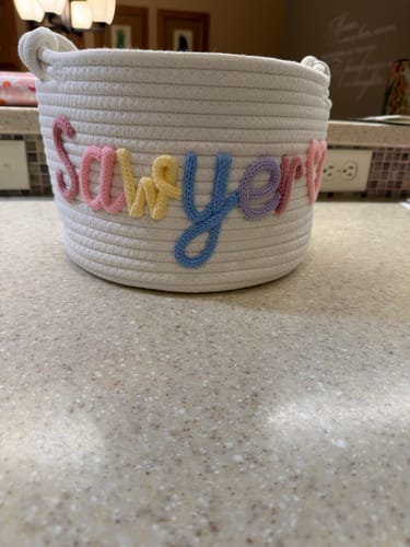 Customer photo review of Baby Knits™  Multicolor Personalized Knitted Basket