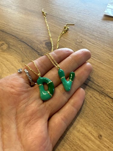 Customer photo review of AENSOA Chubby Colorful Enamel Bubble Balloon Alphabet 26 Letters Necklace for Women Chunky Cute Pendant Collar Necklace Jewelry