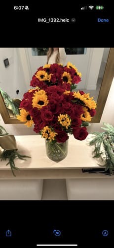 Customer photo review of Sunflower and Rose Bouquet
