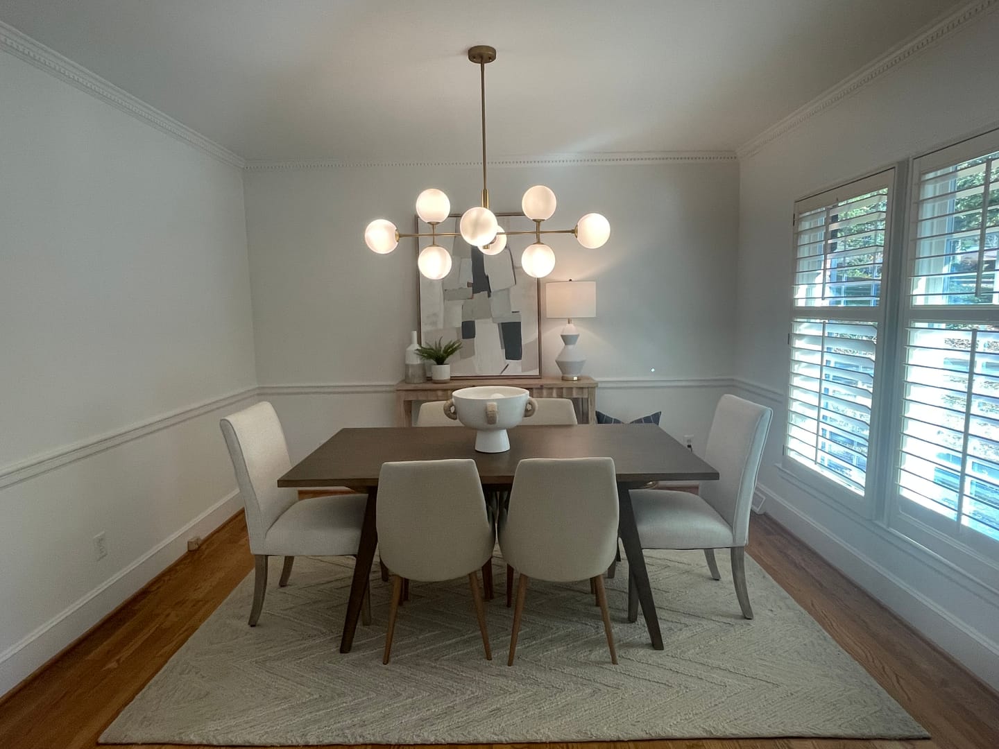 Customer photo review of 8-Light Linear Sputnik Frosted Glass Globe Chandelier