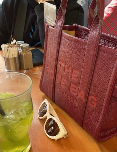 Customer photo review of Marc Jacobs Women's The Leather Small Tote Bag Cherry