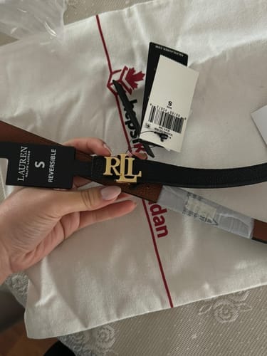 Customer photo review of Polo Ralph Lauren Women's Logo Reversible Leather Skinny Belt Black/Lauren Tan/Gold