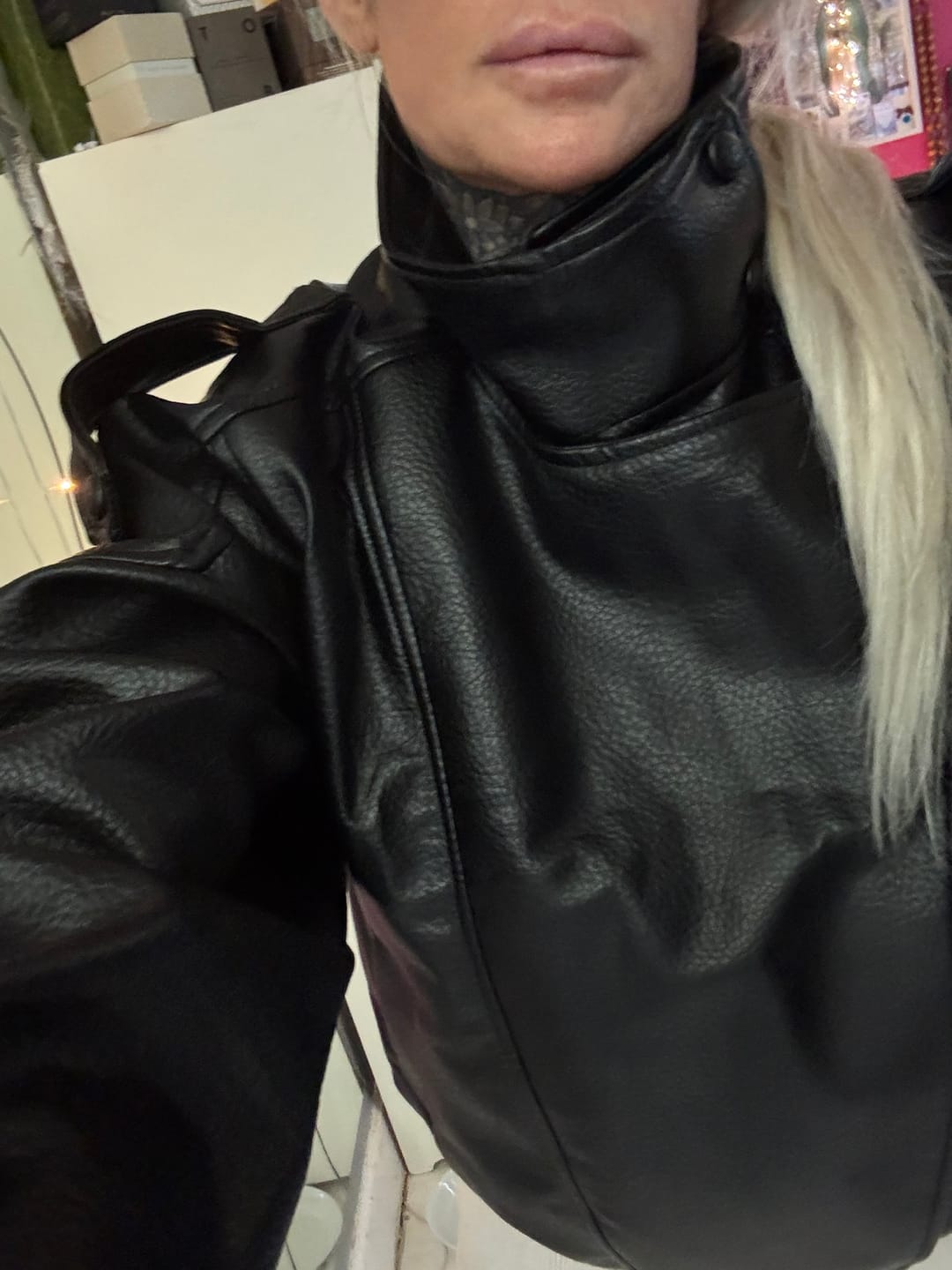 Customer photo review of Carla Asymmetrical Leather Jacket