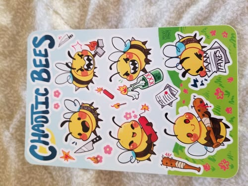 Customer photo review of Chaotic Bees Sticker Sheet