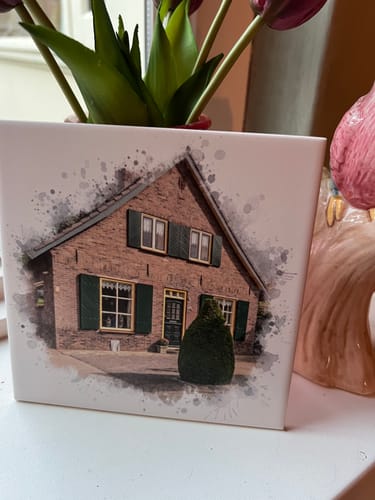 Customer photo review of Aquarel Portret op Tegel - Upload je eigen foto