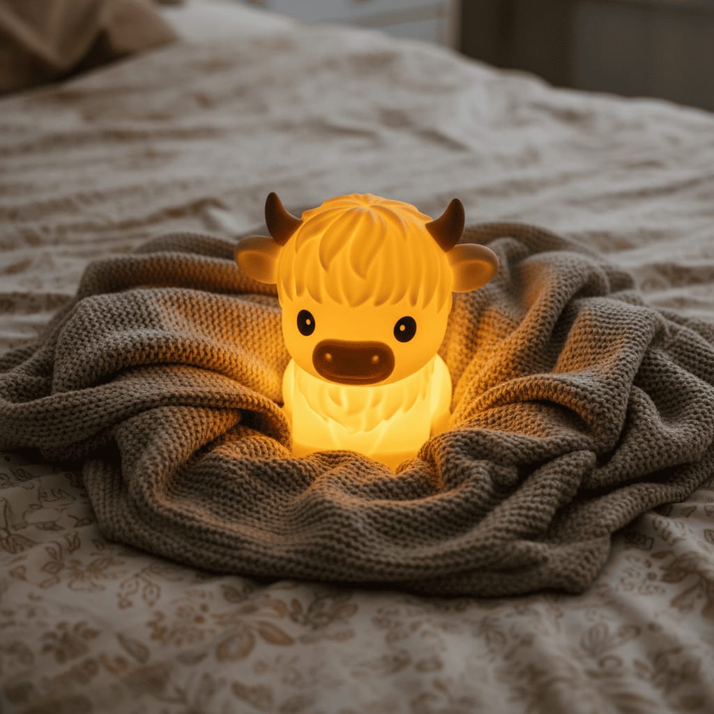 Customer photo review of MeWaii® Highland Cow Silicone Squishy LED Night Light - Perfect Gift for Kids and Girls