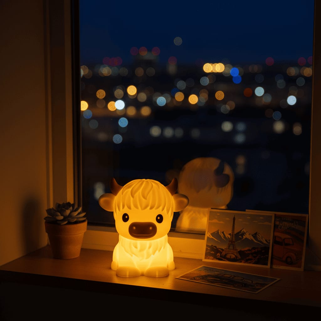 Customer photo review of MeWaii® Highland Cow Silicone Squishy LED Night Light - Perfect Gift for Kids and Girls
