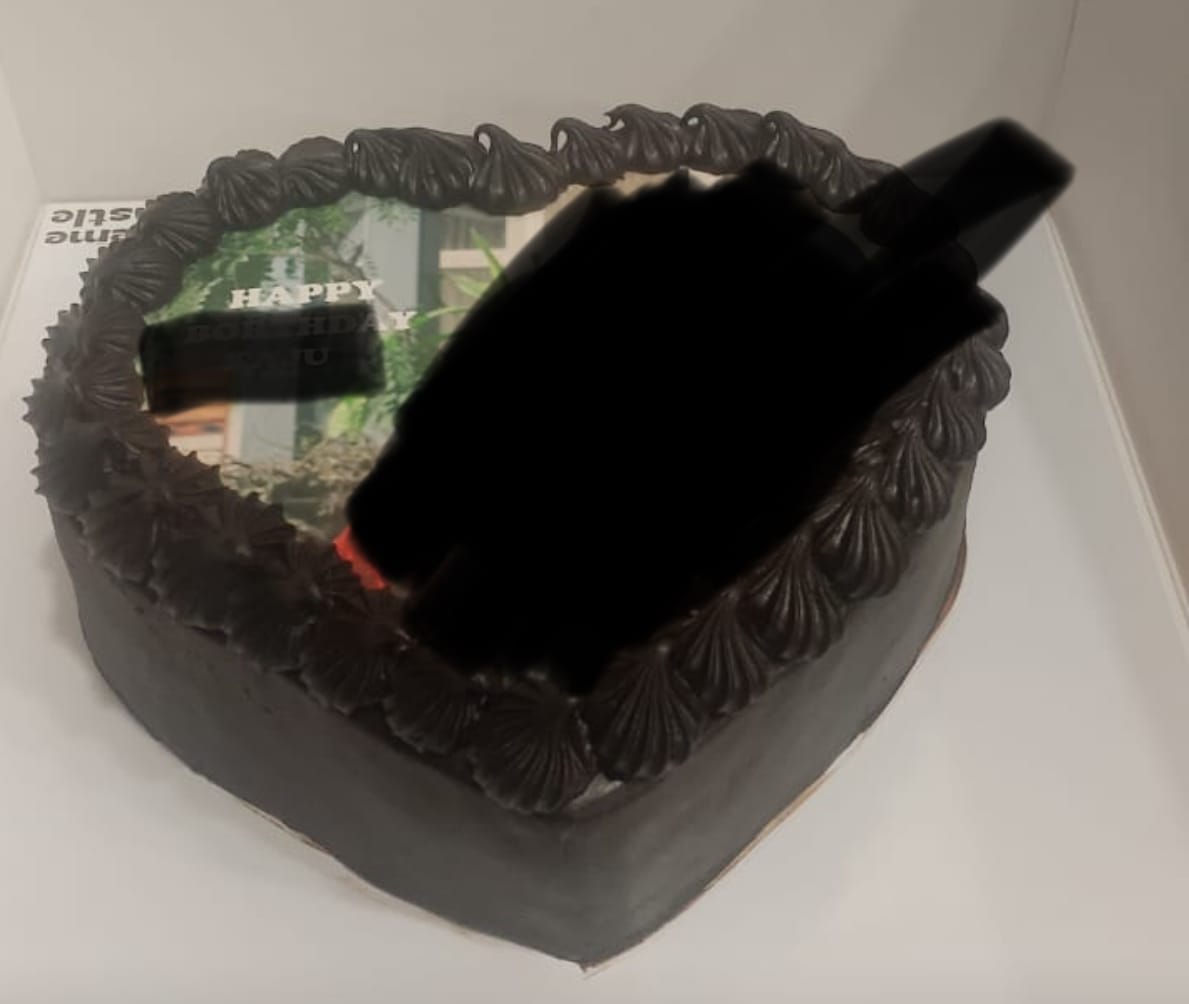 Customer photo review of Heart Shaped Anniversary Photo Cake