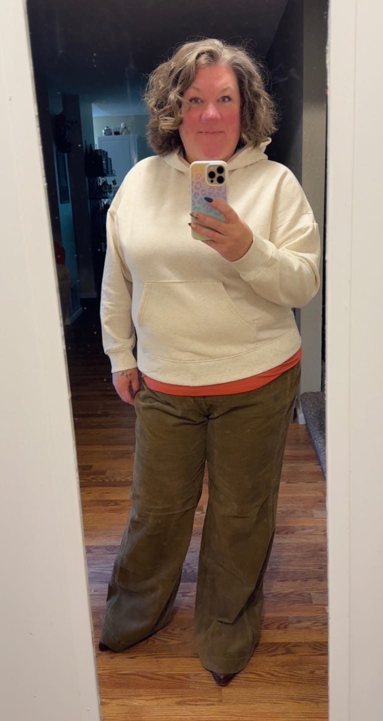Customer photo review of Judy Blue High Waist Retro Wide Leg Corduroy Pants In Olive