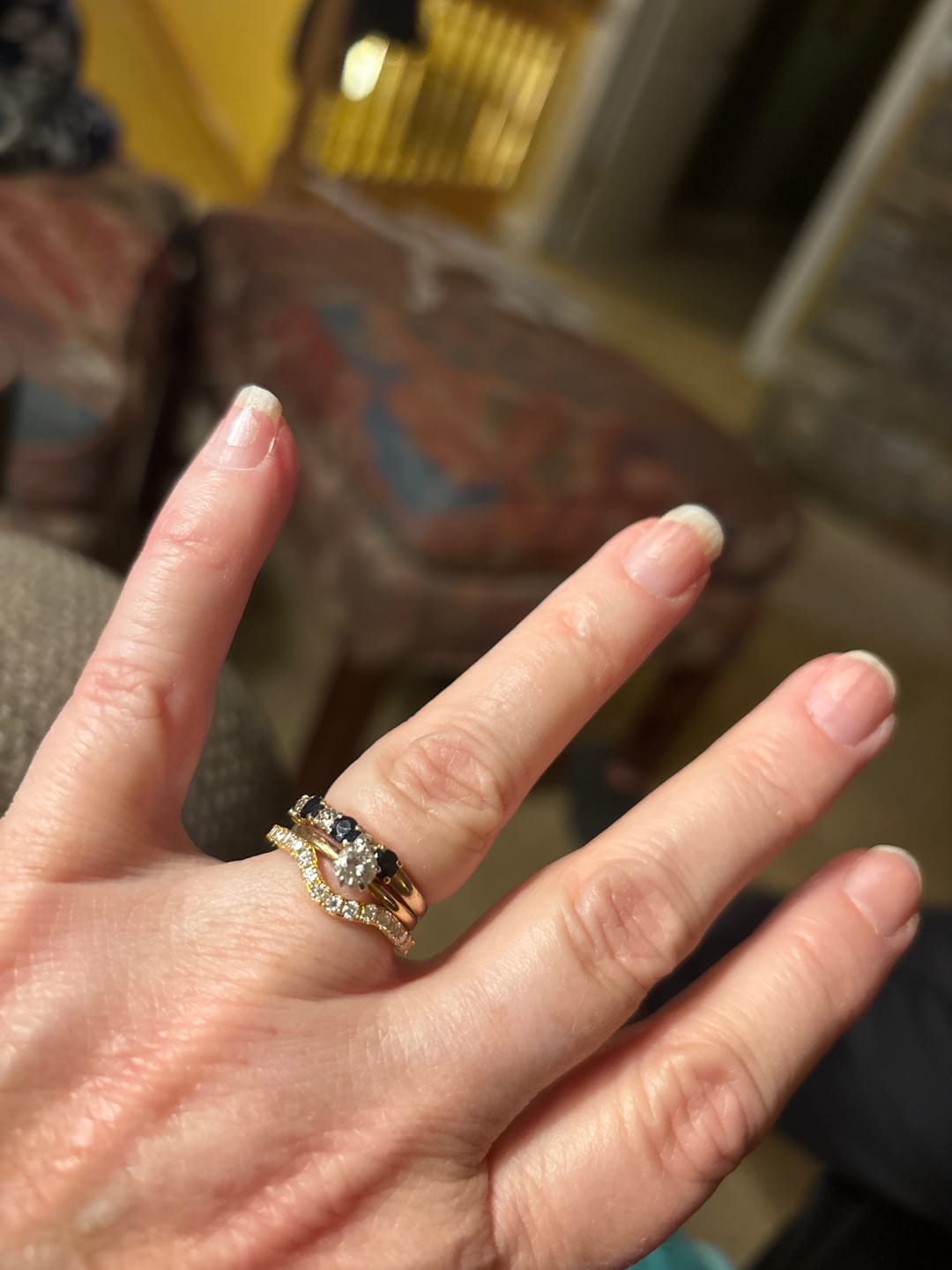 Customer photo review of Curved Pave Moissanite Half Eternity Wedding Band Stackable Ring