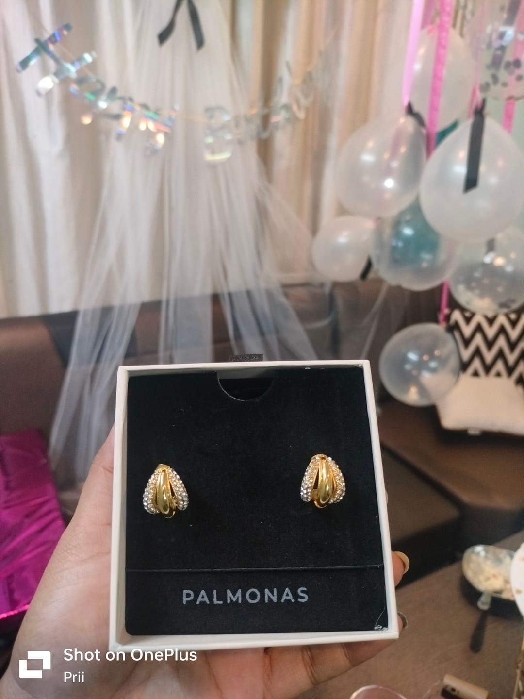 Customer photo review of Radiant Gold & Crystal Luxe Earrings