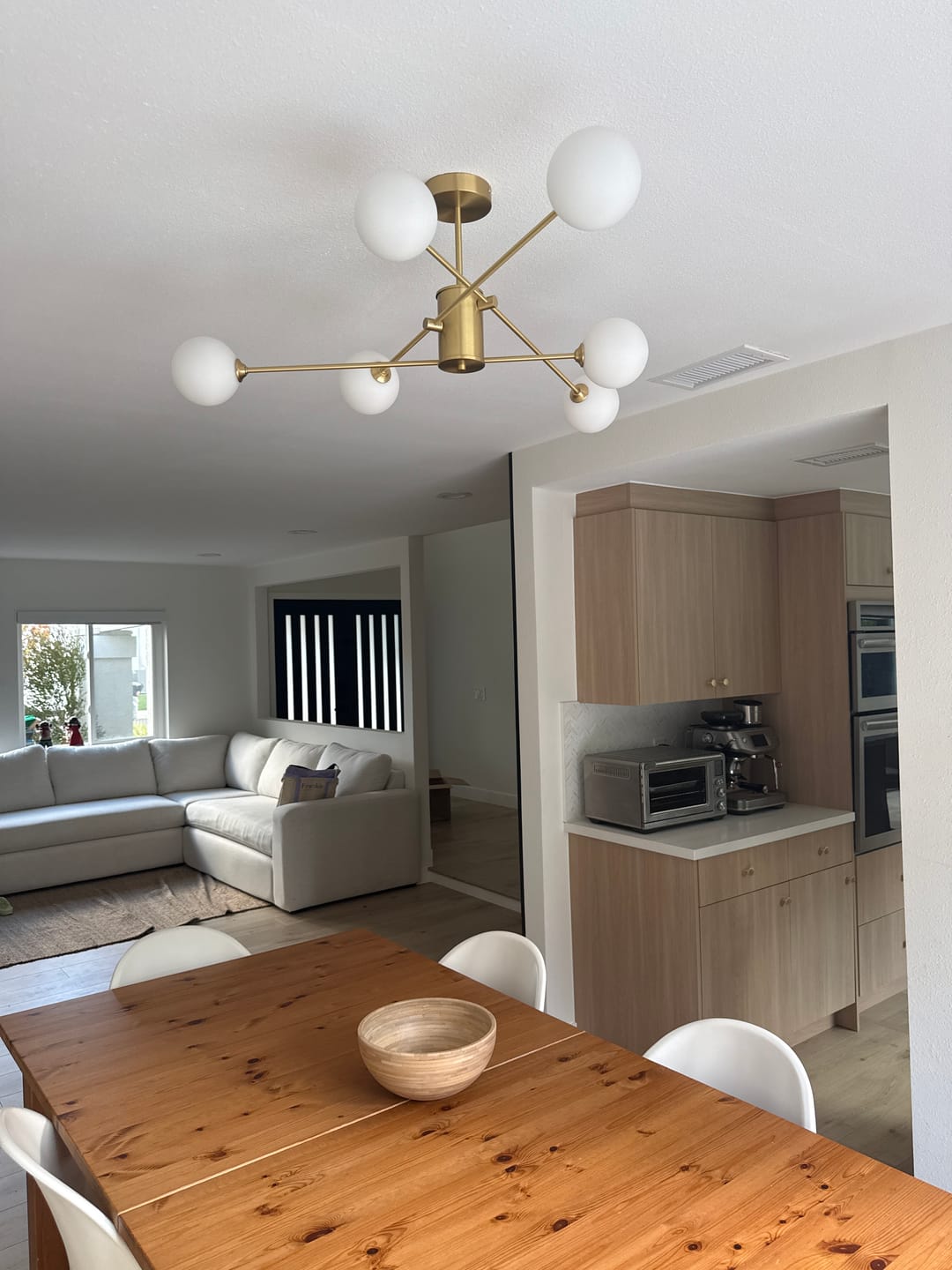 Customer photo review of 6-Light Opal Glass Globe Linear Sputnik Semi Flush