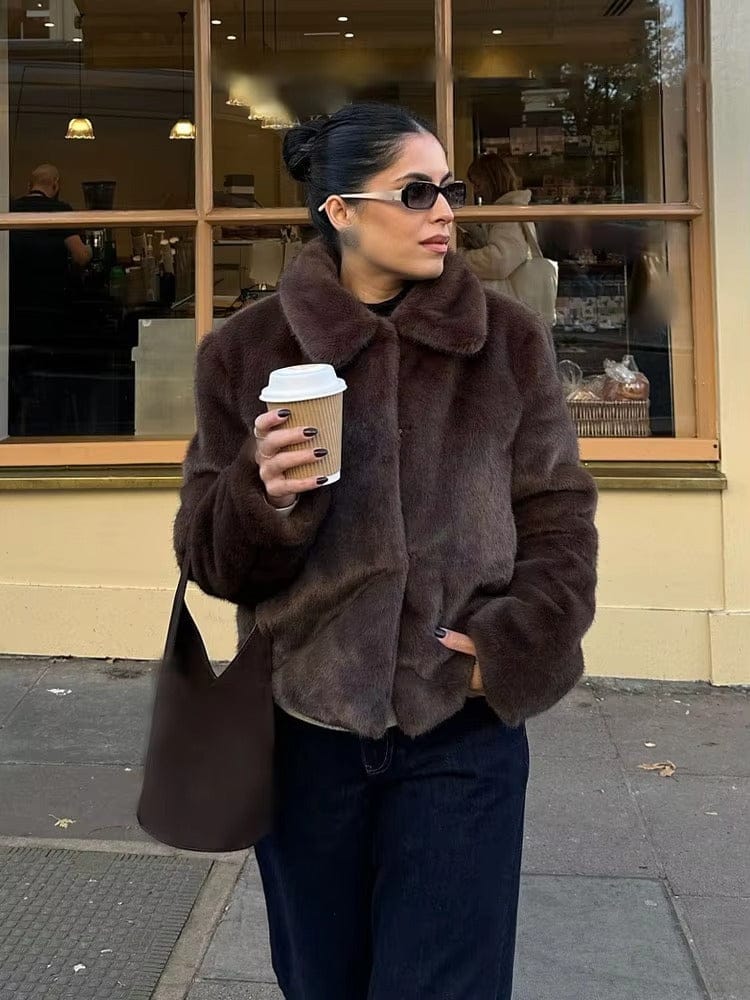 Customer photo review of Abby Short Faux Fur Collared Coat