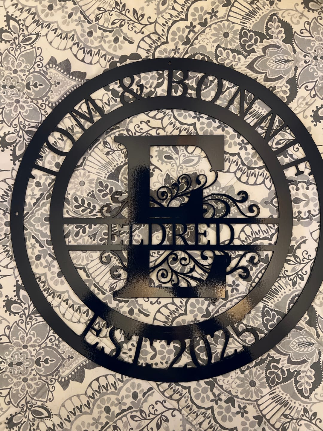 Customer photo review of Custom Metal Family Established Monogram Wall Art - 20+ Color Options