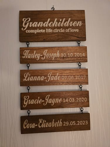 Customer photo review of Personalized Grandkids Hanging Sign | 2024 Version Engraved Design