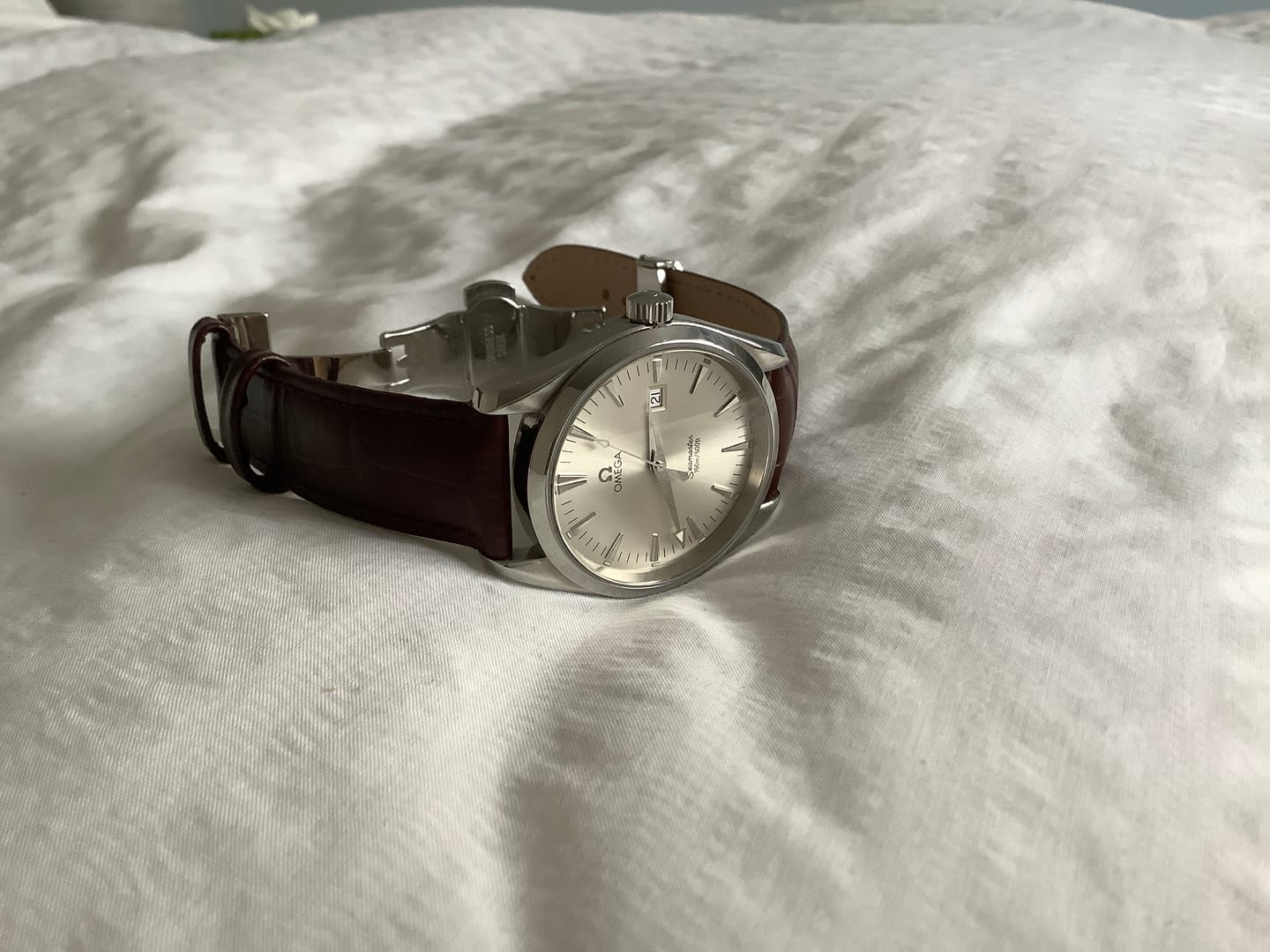 Customer photo review of Genuine Leather Calfskin Premium Watch Strap with Stainless Steel Deployant Butterfly Clasp