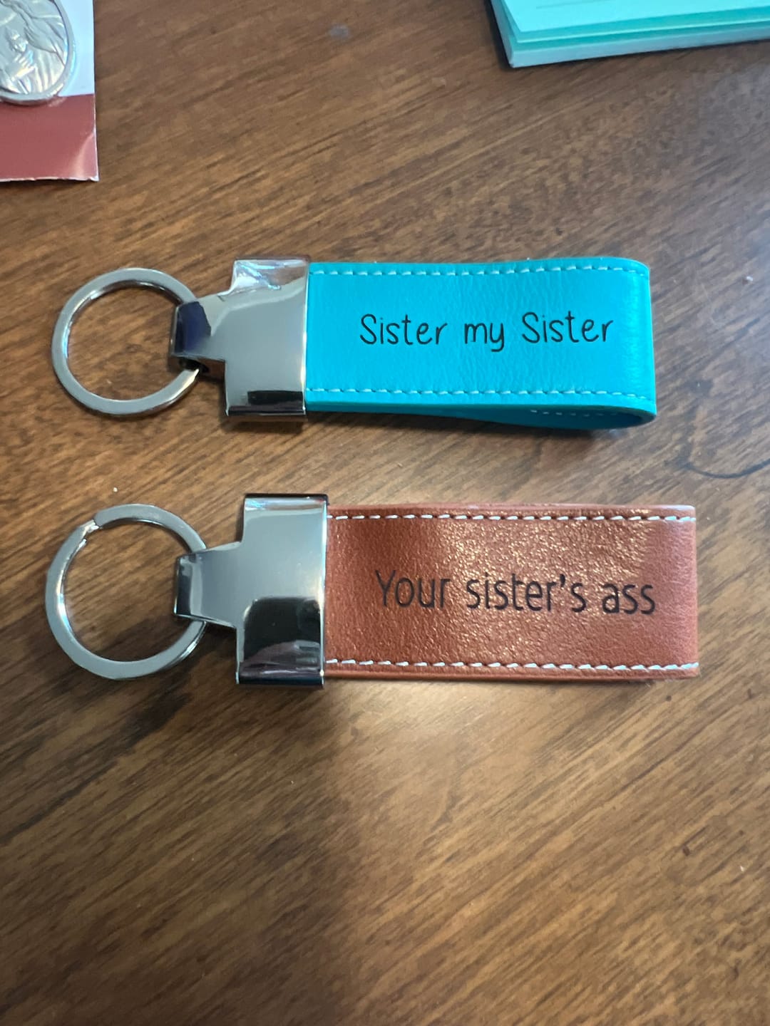 Customer photo review of Genuine Leather Keychain, Custom Personalized Key Chains with Names, Drive Safe Keychain for Him Her, Leather Gifts for 3rd Anniversary, Boho Keychain